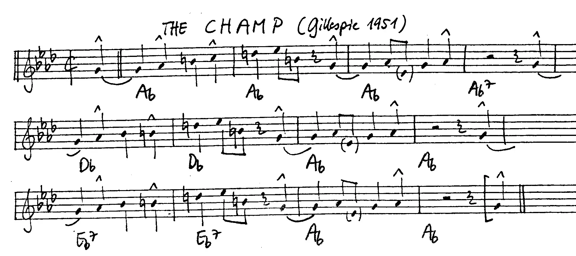 the champ free jazz leadsheet - Courtesy of the Jungle Jazz Band